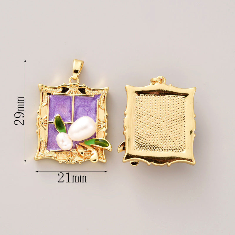 Wholesale Pearl Necklace Melon Buckle Pendant Oil Dropping Oil Painting Style Rose DIY Pearl Necklace Sweater Chain Accessories New